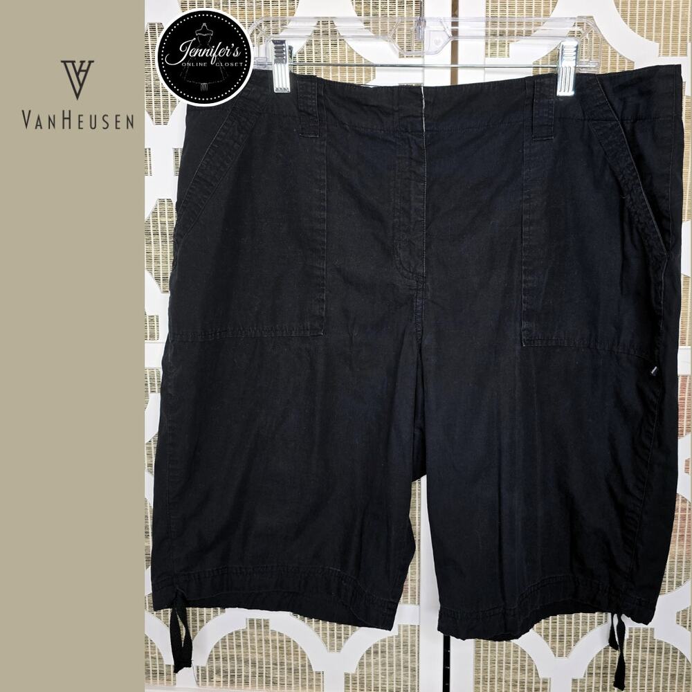 Van Heusen Women's Black Classic Fit Washed Poplin Bermuda Shorts Size 18